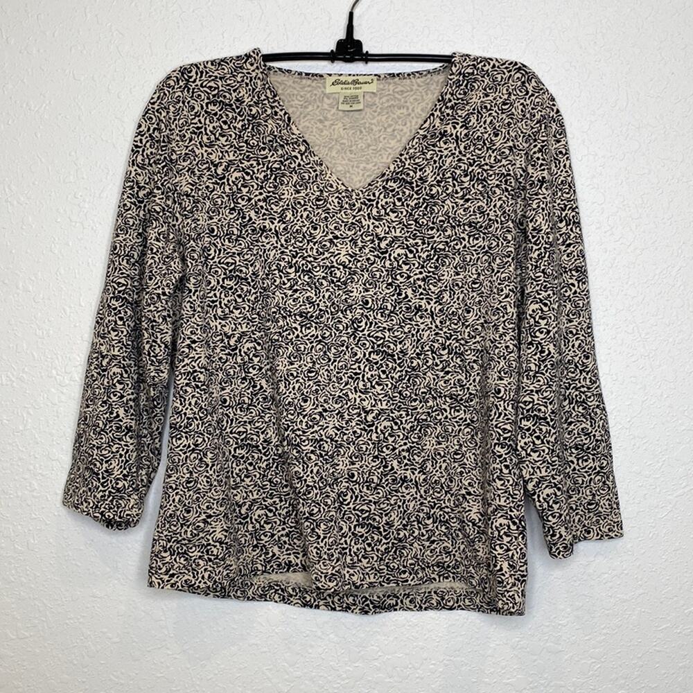 Eddie Bauer Women’s 3/4 Sleeve Abstract Floral All Over Print V-Neck EUC Sz M